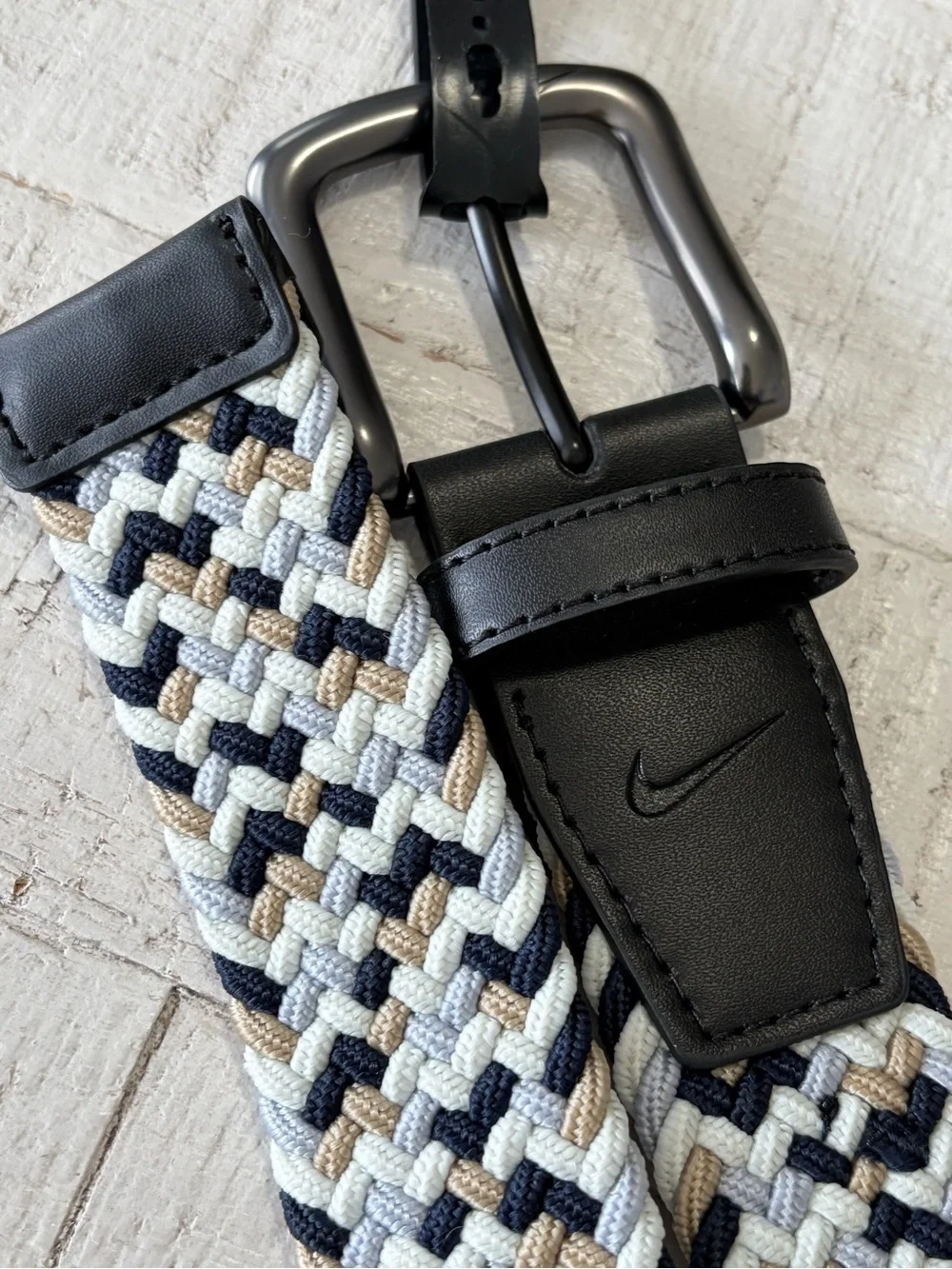Nike Men's Woven Stretch Belt NWT size XL 42-44 Braided Nylon Khaki White Black